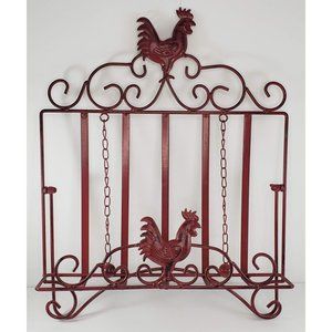 Country Life Red Rooster Chicken Cookbook Stand Holder Metal Book Easel Farm